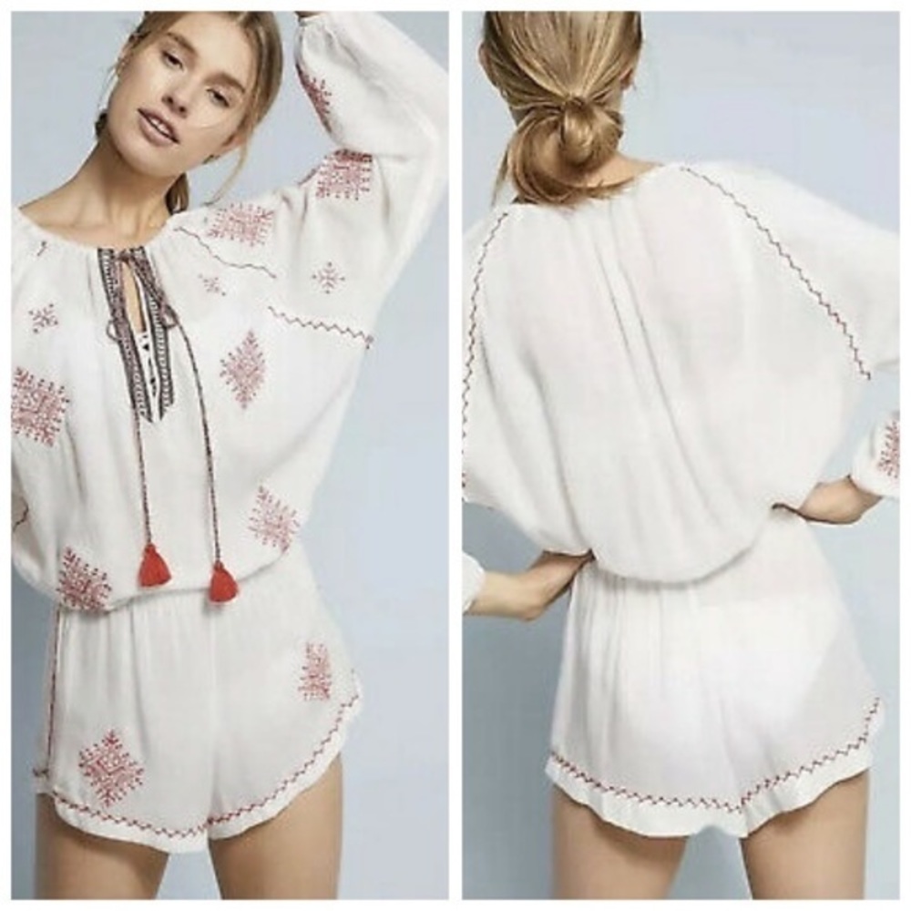 Eberjey White and Red Embroidered Jumpsuit